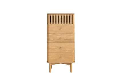 Soho Natural Oak Slatted Tallboy Chest of Drawers