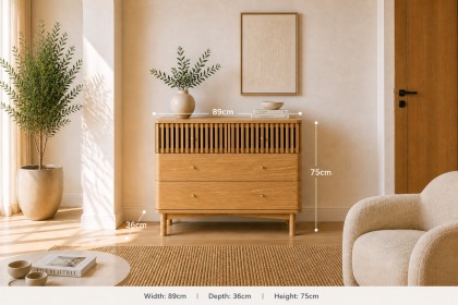 Soho Natural Oak Slatted 3 Drawer Chest of Drawers