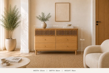 Soho Natural Oak Slatted 6 Drawer Chest of Drawers