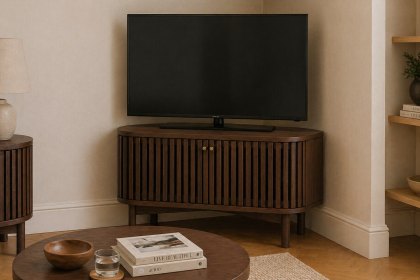 Soho Brown Oak Slatted Corner TV Unit
