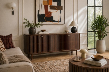 Soho Brown Oak Slatted Large Sideboard