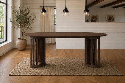 Soho Brown Oak Slatted Oval Dining Table