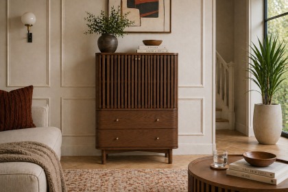 Soho Brown Oak Slatted Shoe Cabinet