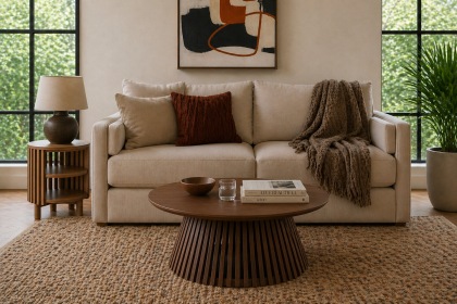 Soho Brown Oak Slatted Round Coffee Table