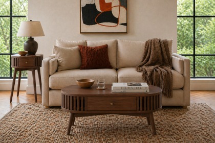Soho Brown Oak Slatted Oval Coffee Table