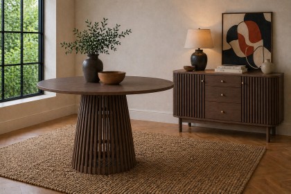 Soho Brown Oak Slatted Round Dining Table
