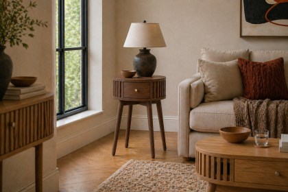 Soho Brown Oak Slatted Round Side Table