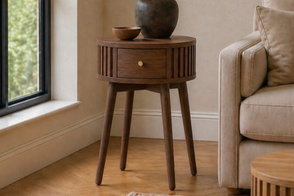 Soho Brown Oak Slatted Round Side Table