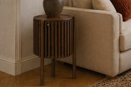 Soho Brown Oak Slatted Story Side Table