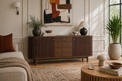 Soho Brown Oak Slatted Sideboard with Drawers