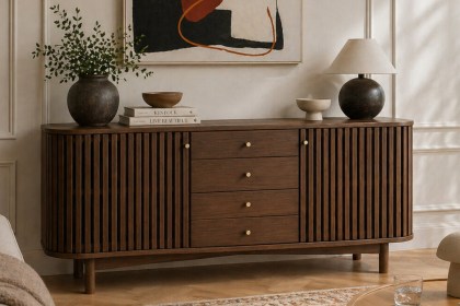 Soho Brown Oak Slatted Sideboard with Drawers