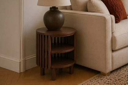 Soho Brown Oak Slatted Open Side Table