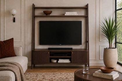 Soho Brown Oak Slatted 137cm Ladder TV Unit Soho Brown Oak Slatted 137cm Ladder TV Unit