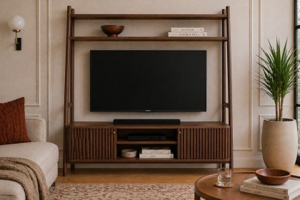 Soho Brown Oak Slatted 165cm Ladder TV Unit