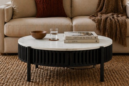 Soho Black Oak Slatted Story Coffee Table with Marble Top