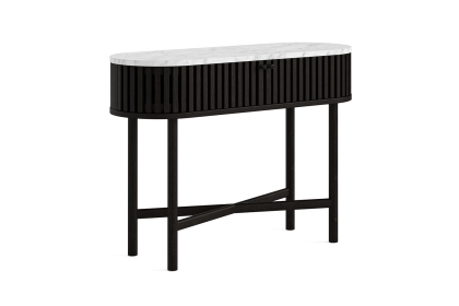 Soho Black Oak Slatted Oval Console Table with Marble Top Soho Black Oak Slatted Oval Console Table with Marble Top
