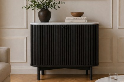Soho Black Oak Slatted Cupboard with Marble Top
