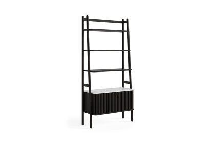 Soho Black Oak Slatted Bookcase with Marble Top