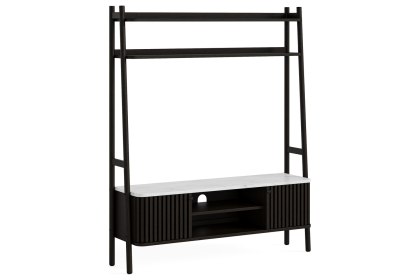 Soho Black Oak Slatted 137cm Ladder TV Unit with Marble Top