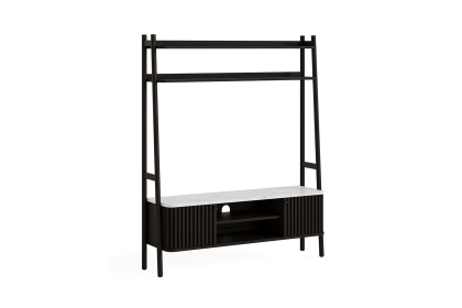 Soho Black Oak Slatted 137cm Ladder TV Unit with Marble Top Soho Black Oak Slatted 137cm Ladder TV Unit with Marble Top
