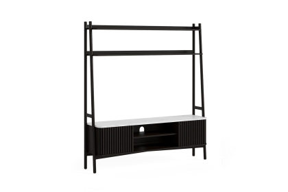 Soho Black Oak Slatted 165cm Ladder TV Unit with Marble Top Soho Black Oak Slatted 165cm Ladder TV Unit with Marble Top