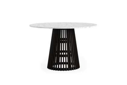 Soho Black Oak Slatted Round Dining Table with Marble Top