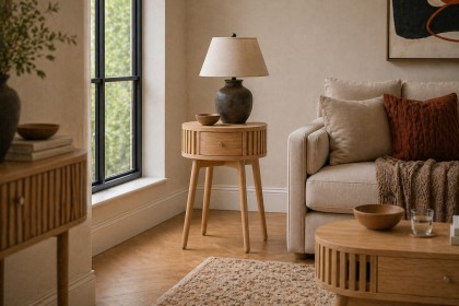 Soho Natural Oak Slatted Round Side Table