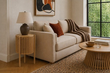 Soho Natural Oak Slatted Story Side Table