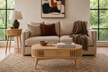 Soho Natural Oak Slatted Oval Coffee Table