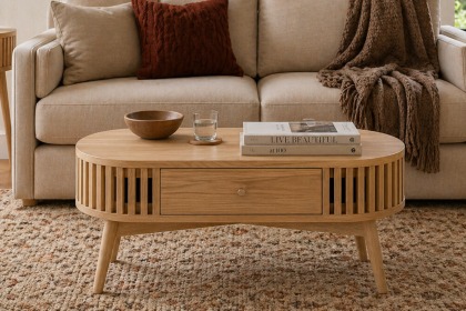 Soho Natural Oak Slatted Oval Coffee Table