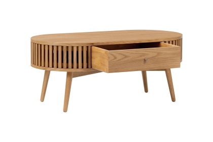 Soho Natural Oak Slatted Oval Coffee Table