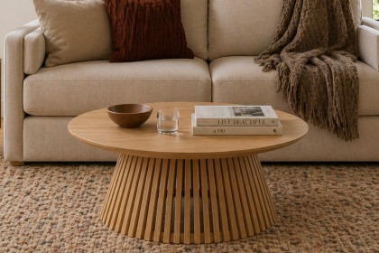 Soho Natural Oak Slatted Round Coffee Table