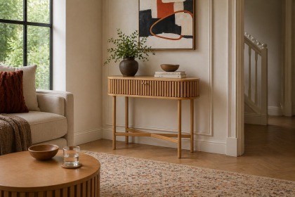 Soho Natural Oak Slatted Oval Console Table