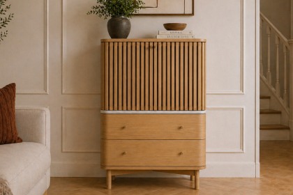 Soho Natural Oak Slatted Shoe Cupboard with Marble Top