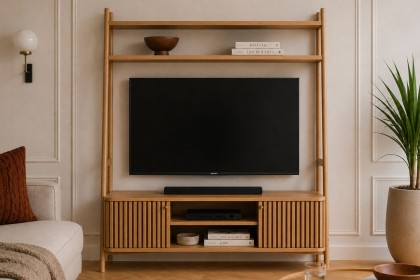 Soho Natural Oak Slatted 137cm Ladder TV Unit
