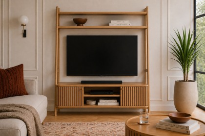 Soho Natural Oak Slatted 137cm Ladder TV Unit