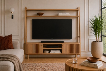 Soho Natural Oak Slatted 165cm Ladder TV Unit