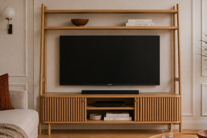 Soho Natural Oak Slatted 165cm Ladder TV Unit