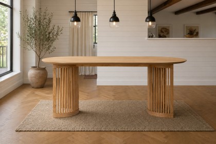 Soho Natural Oak Slatted Oval Dining Table