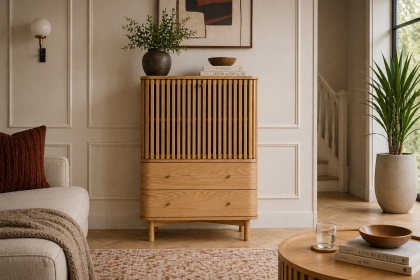Soho Natural Oak Slatted Shoe Cabinet