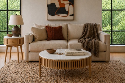 Soho Natural Oak Slatted Story Coffee Table with Marble Top