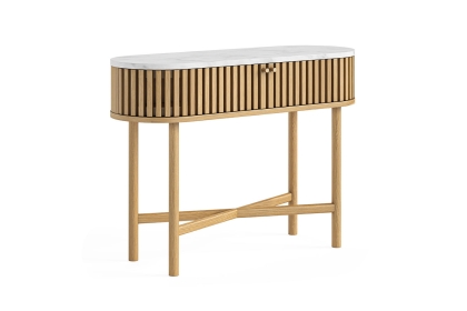 Soho Natural Oak Slatted Oval Console Table with Marble Top Soho Natural Oak Slatted Oval Console Table with Marble Top