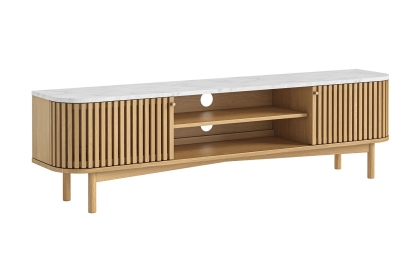 Soho Natural Oak Slatted Large TV Unit with Marble Top