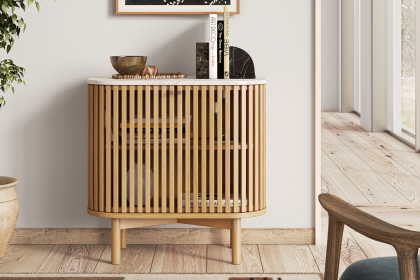 Soho Natural Oak Slatted Cupboard with Marble Top Soho Natural Oak Slatted Cupboard with Marble Top