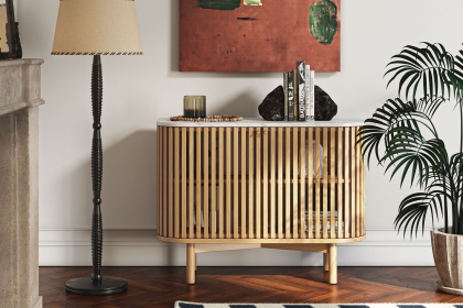 Soho Natural Oak Slatted Small Sideboard with Marble Top Soho Natural Oak Slatted Small Sideboard with Marble Top