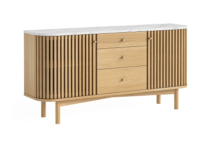 Soho Natural Oak Slatted Sideboard with Drawers & Marble Top Soho Natural Oak Slatted Sideboard with Drawers & Marble Top
