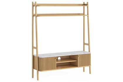 Soho Natural Oak Slatted 137cm Ladder TV Unit with Marble Top