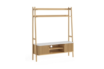 Soho Natural Oak Slatted 137cm Ladder TV Unit with Marble Top Soho Natural Oak Slatted 137cm Ladder TV Unit with Marble Top