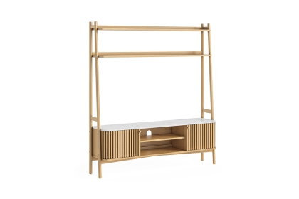 Soho Natural Oak Slatted 165cm Ladder TV Unit with Marble Top Soho Natural Oak Slatted 165cm Ladder TV Unit with Marble Top