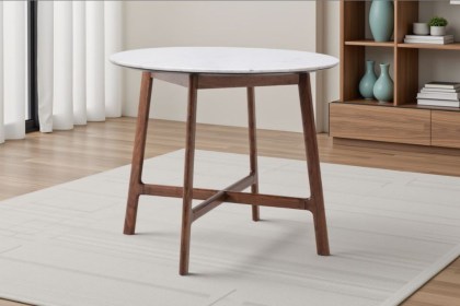 Gallery Direct Barcelona Dark Wood Round Dining Table with Marble Top